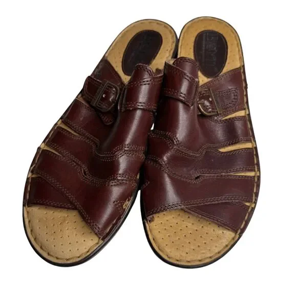 Born Women's Handcrafted Leather Buckled Strappy‎ Slide Sandals Brown Size 10 - Picture 5 of 9